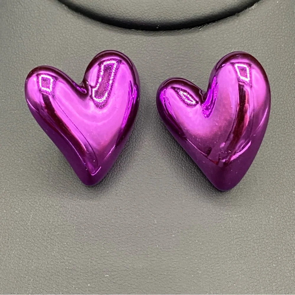 Purple Witches Heart Foil Balloon Style Pierced Earrings